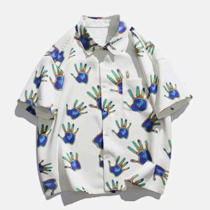 dynamic gradient hands print shirt youthful short sleeve 7891