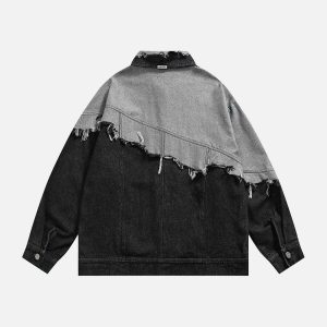 dynamic paneled contrast denim jacket ripped & edgy 3857