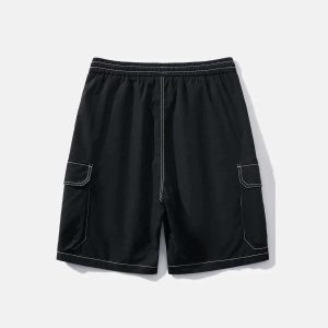 dynamic pocket panel denim shorts   streetwear essential 5645