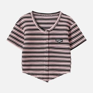 dynamic rubber stamp stripe tee   youthful urban style 5689