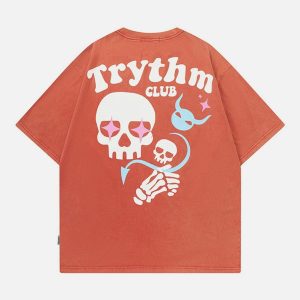 dynamic skeleton foam print tee   youthful urban style 8744