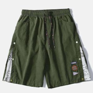 dynamic spliced button shorts with drawstring urban appeal 4398