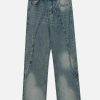 dynamic spliced waterwash jeans   youthful streetwear icon 5577