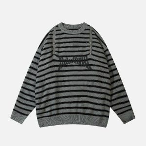 dynamic striped zipper sweater youthful urban appeal 1030