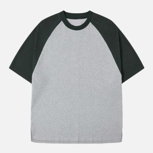 dynamic waffle stitch contrast tee   youthful urban style 1335