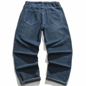 dynamic webbing denim pants   youthful streetwear icon 7038