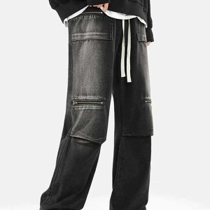 dynamic zip pocket jeans with drawstring urban appeal 6055