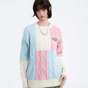 eclectic block patchwork sweater   youthful urban trend 1270