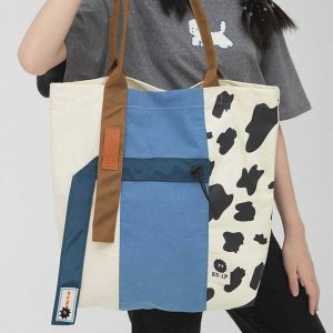 eclectic patchwork cow pattern tote urban chic 2523