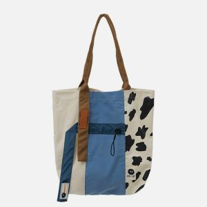 eclectic patchwork cow pattern tote urban chic 8358