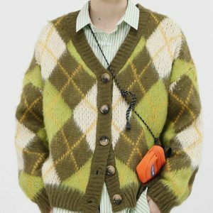 eclectic plaid patchwork cardigan   chic y2k streetwear 5878