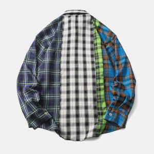 eclectic plaid patchwork shirt longsleeved & youthful 4976