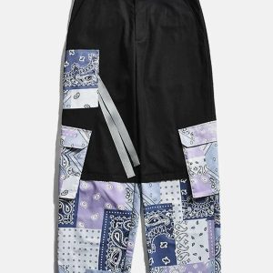 edgy bandana spliced pants youthful streetwear icon 3743