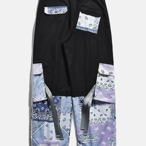 edgy bandana spliced pants youthful streetwear icon 8952