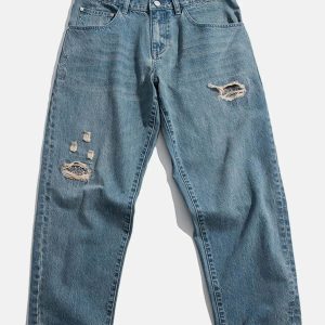 edgy broken hole jeans with embroidery urban chic 1791