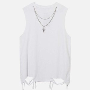 edgy broken holes necklace vest urban fashion 2674