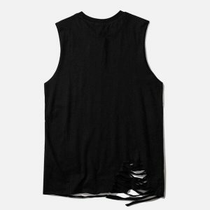 edgy broken holes vest urban streetwear 7147