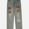 edgy broken letters jeans with distinct urban appeal 3745