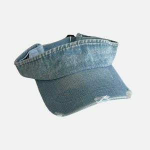 edgy distressed denim visor sun protected urban style 7953