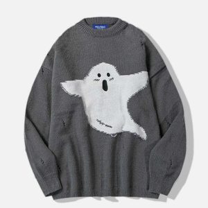 edgy ghost distressed sweater   youthful urban appeal 8523