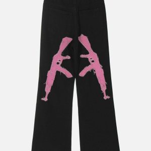 edgy gun' patchwork jeans   youthful urban streetwear 4303