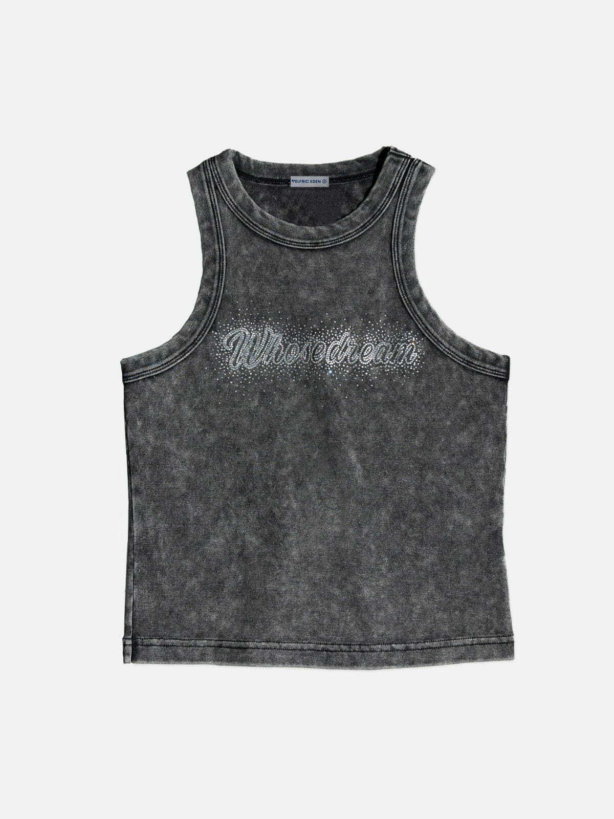 edgy hotfix rhinestones tank urban chic & washed look 3329