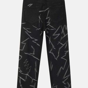 edgy irregular line jeans unique & youthful streetwear 2859