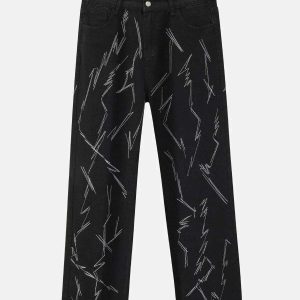 edgy irregular line jeans unique & youthful streetwear 2998