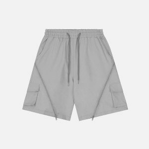 edgy irregular zip shorts   youthful urban streetwear 2819