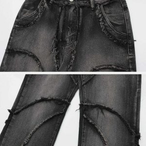 edgy multi fringe washed jeans   youthful urban appeal 4910