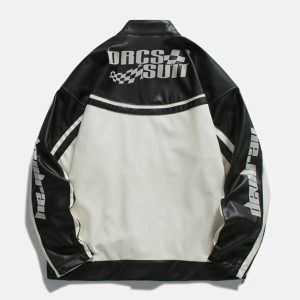 edgy patchwork pu jacket motorcycle inspired streetwear 7876