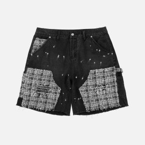 edgy plaid patchwork jorts distressed urban appeal 2591