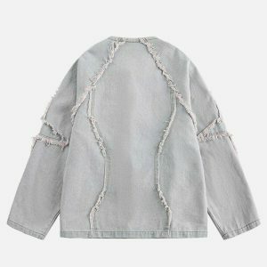 edgy plate buckle fringe jacket   chic denim streetwear 7090