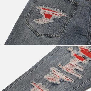 edgy raw edge jeans with unique hole detailing 1808