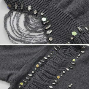 edgy rhinestone distressed sweater urban chic fashion 7760