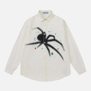 edgy rhinestone spider shirt   chic long sleeve design 7005