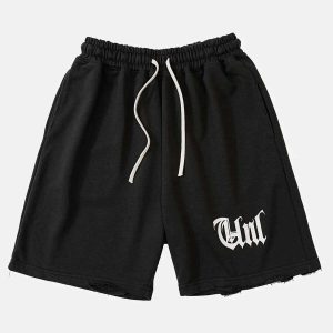 edgy ripped drawstring shorts youthful urban appeal 8853