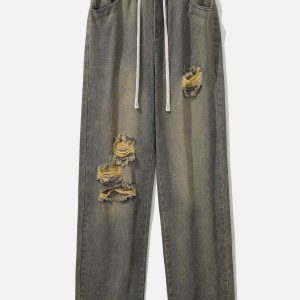 edgy ripped jeans with drawstring youthful streetwear appeal 1883