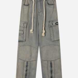 edgy rope decor jeans   sleek & youthful streetwear look 5392