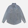 edgy skeleton applique denim shirt youthful urban style 6144