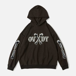 edgy skeleton flock hoodie youthful & dynamic design 1796