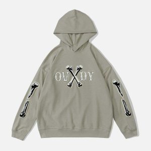 edgy skeleton flock hoodie youthful & dynamic design 6670