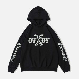 edgy skeleton flock hoodie youthful & dynamic design 7932