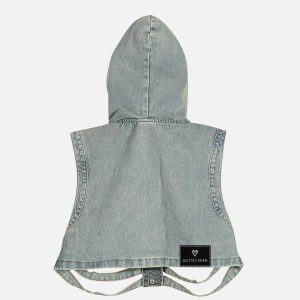 edgy skeleton hooded denim vest 1770