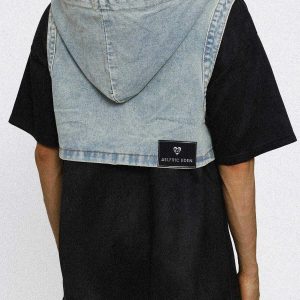 edgy skeleton hooded denim vest 4225