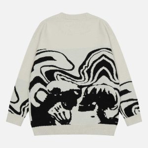 edgy skeleton portrait sweater   youthful urban style 2527