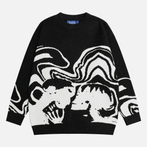 edgy skeleton portrait sweater   youthful urban style 2854