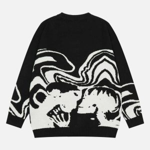 edgy skeleton portrait sweater   youthful urban style 5160