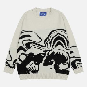 edgy skeleton portrait sweater   youthful urban style 6523