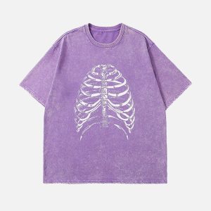 edgy skeleton print tee washed design youthful vibe 1605